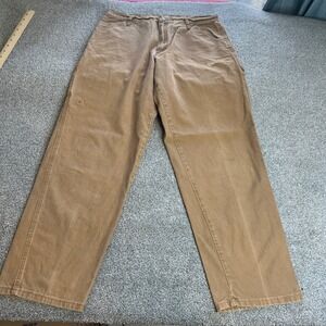 Rustler Carpenter Pants Mens 36x32 tan Brown Vintage Canvas Workwear Distressed
